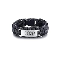 Men's Hebrew Bracelet YHWH Yeshua Jehovah Names of God Handmade Braided Survival Paracord Cuff Bangle Jewish Bible Lord of Israel for Protection, 9''