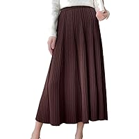 Autumn Winter 100% Wool Pleated Skirt High Waist A-Line Cashmere Knitted Half Length Skirt for Women