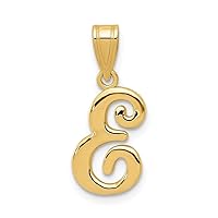 14k Yellow Gold Solid Flat back Polished back E Script Letter Name Personalized Monogram Initial Pendant Necklace Jewelry for Women