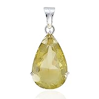 Cute 925 Sterling Silver Genuine Lemon Quartz Pendant for Girl's