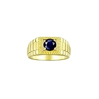 Rylos Mens Rings Yellow Gold Plated Silver Ring Gorgeous 7MM Round Shape Gemstone Designer Style Rings Sapphire September Birthstone Rings for Men, Men's Rings, Silver Rings, Sizes 8,9,10,11,12,13