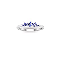 1.00 Ctw Round Cut Lab Created Blue Sapphire Band Engagement Anniversary Ring 14K White Gold Plated For Womens & Girls