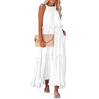 Sleeveless Dresses for Women 2024 Summer Mock Neck Casual Loose Long Big Swing Beach Vacation Maxi Sundresses