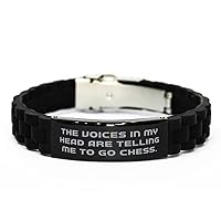 Cool Chess Black Glidelock Clasp Bracelet, The Voices in My Head are Telling Me to Go Chess, Present for Friends, Beautiful from