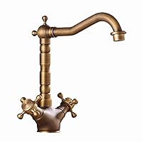 Homelava Sink Faucet 180 Degree Swivel Antique Inspired Brass Kitchen Faucet 2 Cross Handle Bathroom Sink Mixer Tap Gold Baisn Faucets