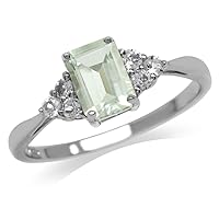 1.09ct. Natural Green Amethyst & White Topaz 925 Sterling Silver Engagement Ring