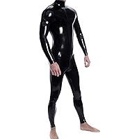 Neck Entry Black Latex Catsuit Shoulder and Crotch Zipper for Men Rubber Bodysuit