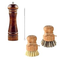 S & C Kitchen Value Bundle - Wooden Pepper Mill or Salt Mill & Scrub Brushes Bamboo 2PC Set