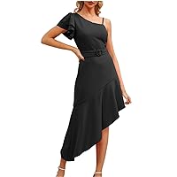Women's Solid Sleeveless Midi Dress 2024 Sexy Sundress Boho Summer Beach Long Dress Irregular Hem Ruffle Dress Women