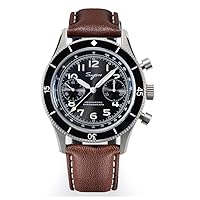 Seestern Sugess Chronograph Mechanical Steel Leather Black Brown Men's Watch, Strap.