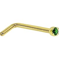 Body Candy Solid 18k Yellow Gold 1.5mm Genuine Emerald L Shaped Nose Stud Ring 20 Gauge 1/4