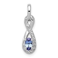 925 Sterling Silver Polished Prong set Open back Tanzanite and Diamond Pendant Necklace Measures 20x5mm Wide Jewelry Gifts for Women