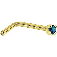 Body Candy Solid 18k Yellow Gold 1.5mm (0.015 cttw) Genuine Blue Diamond L Shaped Nose Stud Ring 18 Gauge 1/4