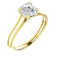 10K Solid Yellow Gold Handmade Engagement Ring 3 CT Round Cut Moissanite Diamond Solitaire Wedding/Bridal Ring for Women/Her, Amazing Birthday Gift for Her