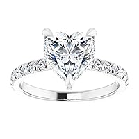 10K Solid White Gold Handmade Engagement Rings 1.50 CT Heart Cut Moissanite Diamond Solitaire Wedding/Bridal Ring for Woman/Her Classic Ring