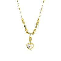 316L Stainless Steel Large Heart Dazzling Pearl Pendant Necklace for Women Girls Square Zircon Chain Jewelry Gifts