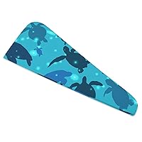 Sea Turtle Printed Hair Towel Super Absorbent Twist Turban for Women Hair Caps with Buttons Dry Hair Quickly