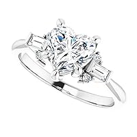 10K Solid White Gold Handmade Engagement Ring 1.00 CT Heart Cut Moissanite Diamond Solitaire Wedding/Bridal Ring for Woman/Her Gorgeous Ring