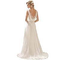 White V-Neck French Lace Appliques Sleeveless Long Trail Bride Evening Dress