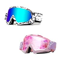 2pcs OTG Ski Snow Goggles, UV Protection Anti Fog Snowboard Goggles for Men Women Youth