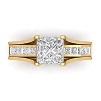 2.28 ct Princess Cut Clear Simulated Diamond 14k Yellow Gold Solitaire with Accents Wedding Engagement Bridal Ring Band Set