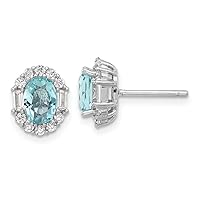8.6mm Cheryl M 925 Sterling Silver Rhodium Plated Blue and White Brilliant cut And Emerald cut CZ Oval Post Earrings Measures 10.4x8.6mm Wide Jewelry Gifts for Women