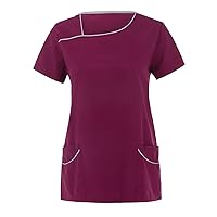 Womens Spring Graphic Casual Loose Y2K Tops Solid Cute Crewneck Workout Shirts for Women Loose Fit with Pocket Summer