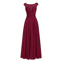 AnnaBride Mother ofThe Bride Dress Beaded Chiffon Formal Wedding Party Gown Prom Dresses Wine Red US 16W