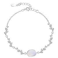 925 Sterling Silver Moonstone Gradient Bracelet Lovely Branches with Delicate Leaves Bracelet Adjustable Bracelet Jewelry Gift for Women Christmas,Silver