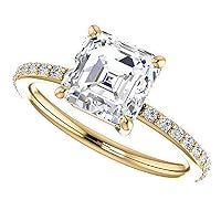 3 CT Asscher Shaped Moissanite Engagement Rings For Women Wedding Bridal Ring Set Halo Vintage Diamond 925 Silver 10K 14K 18K Solid Gold Anniversary Promise Gifts (Yellow Gold, 10K Solid Gold)