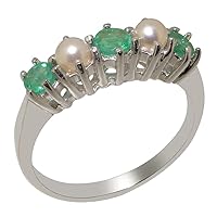 925 Sterling Silver Natural Emerald & Cultured Pearl Womens Eternity Ring - Sizes 4 to 12 Available