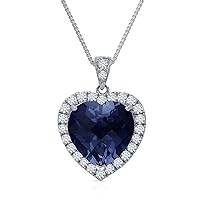 2.50 CT Heart Cut Created Blue Sapphire Halo Pendant Necklace 14k White Gold Finish