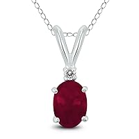 6x4MM Oval Shape Natural Gemstone And Diamond Pendant in 14K White Gold and 14K Yellow Gold (Available in Emerald, Ruby, Tanzanite, and More)