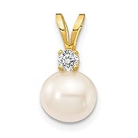 14k Yellow Gold Post Earrings 6mm Freshwater Cultured Pearl Diamond Pendant Necklace Measures 13x6mm Jewelry Gifts for Women