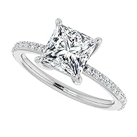 JEWELERYYA 1 Carat Princess Cut Colorless Moissanite Engagement Ring, Wedding/Bridal Ring, Halo Style, Solid Sterling Silver, Anniversary Bridal Jewelry, Awesome Ring for Wife