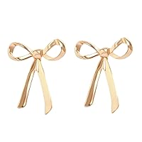 Gold Bow Earrings for Women Girls Bowknot Ribbon Fringe Earring Stainless Steel Dangle Tassel Chain Earrings Jewelry Gifts