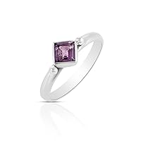 By Siblings 925 Sterling Silver Square Amethyst Solitaire Cocktail Ring Engagement Wedding Anniversary Bridal Jewelry for Her Birthday Gifts