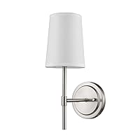 Globe Electric 51858 Clarissa 1-Light Wall Sconce, Brushed Nickel, White Fabric Shade, Bulb Not Included