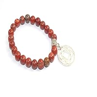 Beautiful Root Chakra Charm Red Jasper Round Bead Stretch Bracelet 8