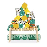 Janod - Tropik Tropical Balance Game - Wooden Toy - 1 Bridge to Construct and 15 Stackable Pieces - Educational Toy: Fine Motor Skills - Water-Based Paint - 2 Years + J08271