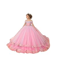 ZHengquan Girls Dresses Off Shoulder Long Party Dress for Kids Spaghetti Flower Dress Birthday Gowns Pageant Dresses