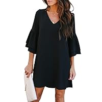 BELONGSCI Women's 2024 Summer Dress Sweet & Cute V-Neck Bell Sleeve Shift Dress Mini Dress, Perfect for Wedding or Graduation