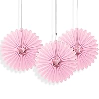 Solid Lovely Pink Hanging Tissue Paper Fans - 6'' (3 Count) - Perfect For Parties & Home Decor