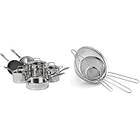 Cuisinart 11-Piece Cookware Set, Professional Stainless Steel, 89-11 & Mesh Strainers, 3 Pack Set, CTG-00-3MS