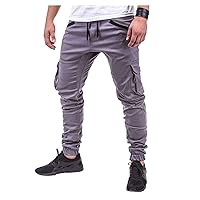 Xmiral Men's Trousers Zip Pocket Elastic Small Foot Sports Plain Trousers