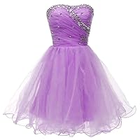 VeraQueen Women's Sweetheart Beaded Homecoming Dress Short Tulle Sleeveless Cocktail Gown Lilac