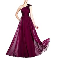Women's One Shoulder Chiffon Bridesmaid Dresses A Line Pleated Evening Gowns