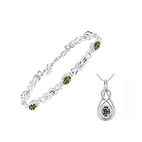 Matching Jewelry Sterling Silver Love Knot Set: Tennis Bracelet & Pendant Necklace. Gemstone & Diamonds, 7