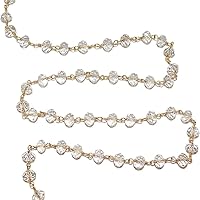 Clear Quartz 6MM Faceted Rondelle Gemstone Beaded Rosary Chain by Foot For Jewelry Making - 24K Gold Plated Over Silver Handmade Beaded Chain Connectors - Wire Wrapped Bead Chain Necklaces