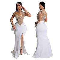 Women Sexy Rhinestone Dresses Party Club Night Sexy Split Bodycon Party Dress Birthday Evening Dress